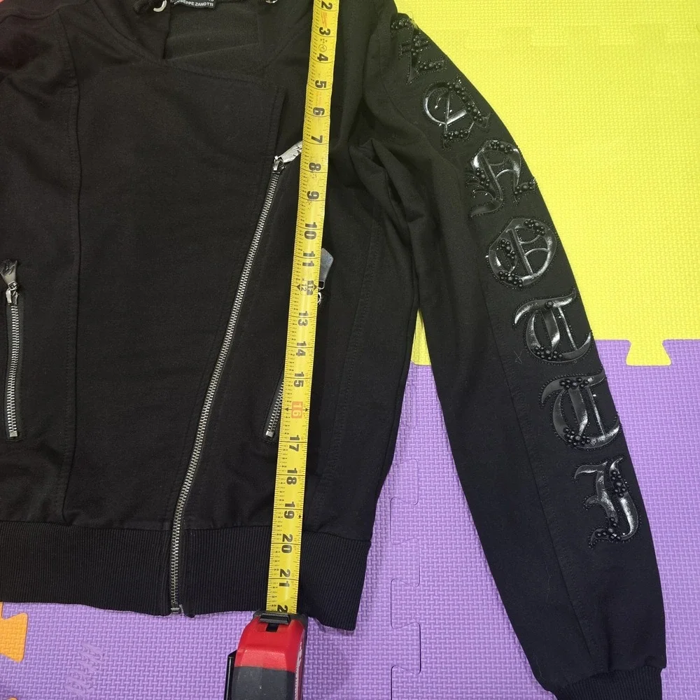Giuseppe Zanotti Asymmetric Zip Biker Hoodie Jacket |‎ Size 40 S | Beaded...